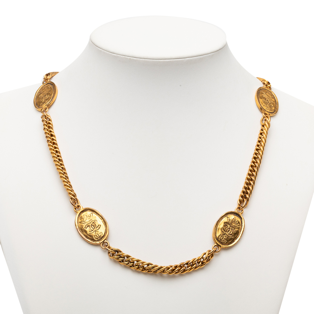 Pre-Loved Chanel CC Gold Plated Crown Medallion Station Necklace - Picture 5 of 5
